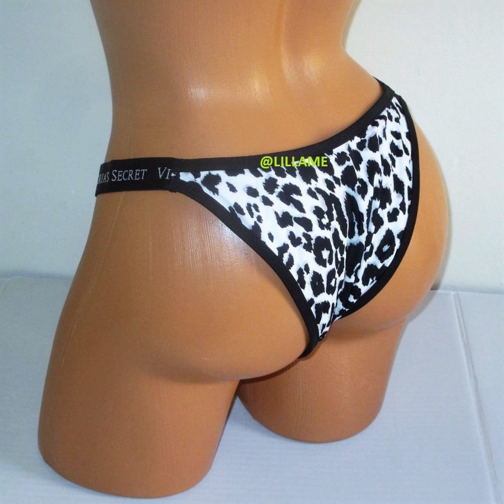Victorias Secret Brazilian Swim Bikini Bottom Size M L Black White Leopard print